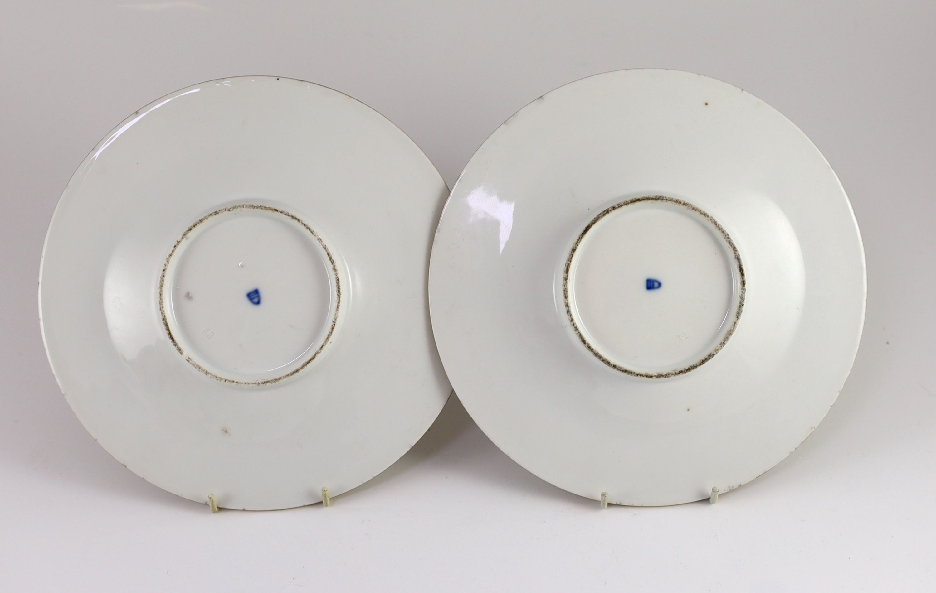 A pair of Vienna style porcelain ecuelles, covers and stands, c.1900, diameter 23.5cm